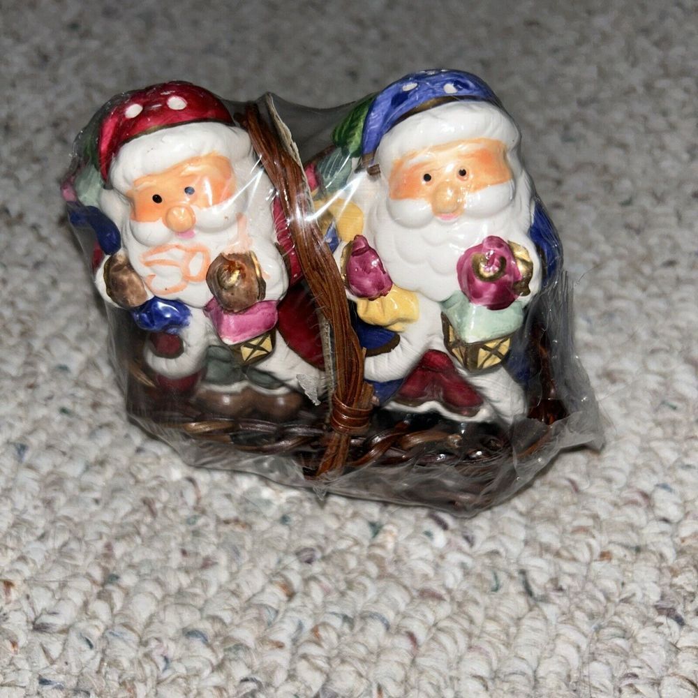 Santa Salt And Pepper Shakers In Basket